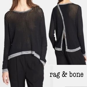 RAG & BONE Ariana Perforated Mesh Split Back Pullover Sweater Lightwgt Size XS